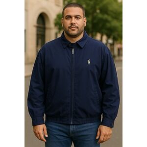 VTG Polo Ralph Lauren Men's Harrington Bomber Jacket Plaid Navy Blue Big 4XB